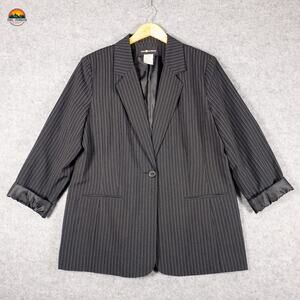 Sag Harbor Blazer Black White Striped Notch Lapel Pockets Women's Size 18